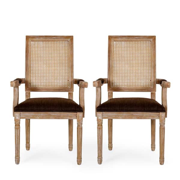 Noble House Aisenbrey Brown and Natural Wood and Cane Arm Chair (Set of 2)