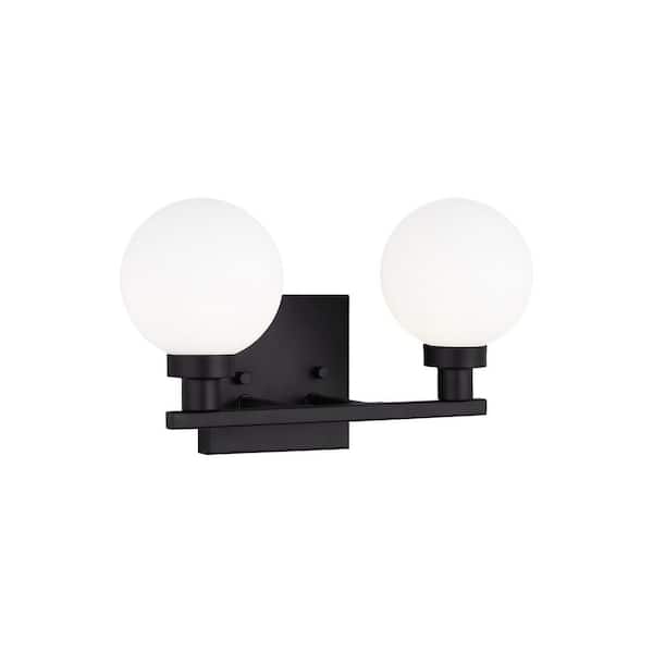 Generation Lighting - Studio Clybourn 13.25 in. 2-Light Midnight Black Vanity Light with Milk Glass Shades