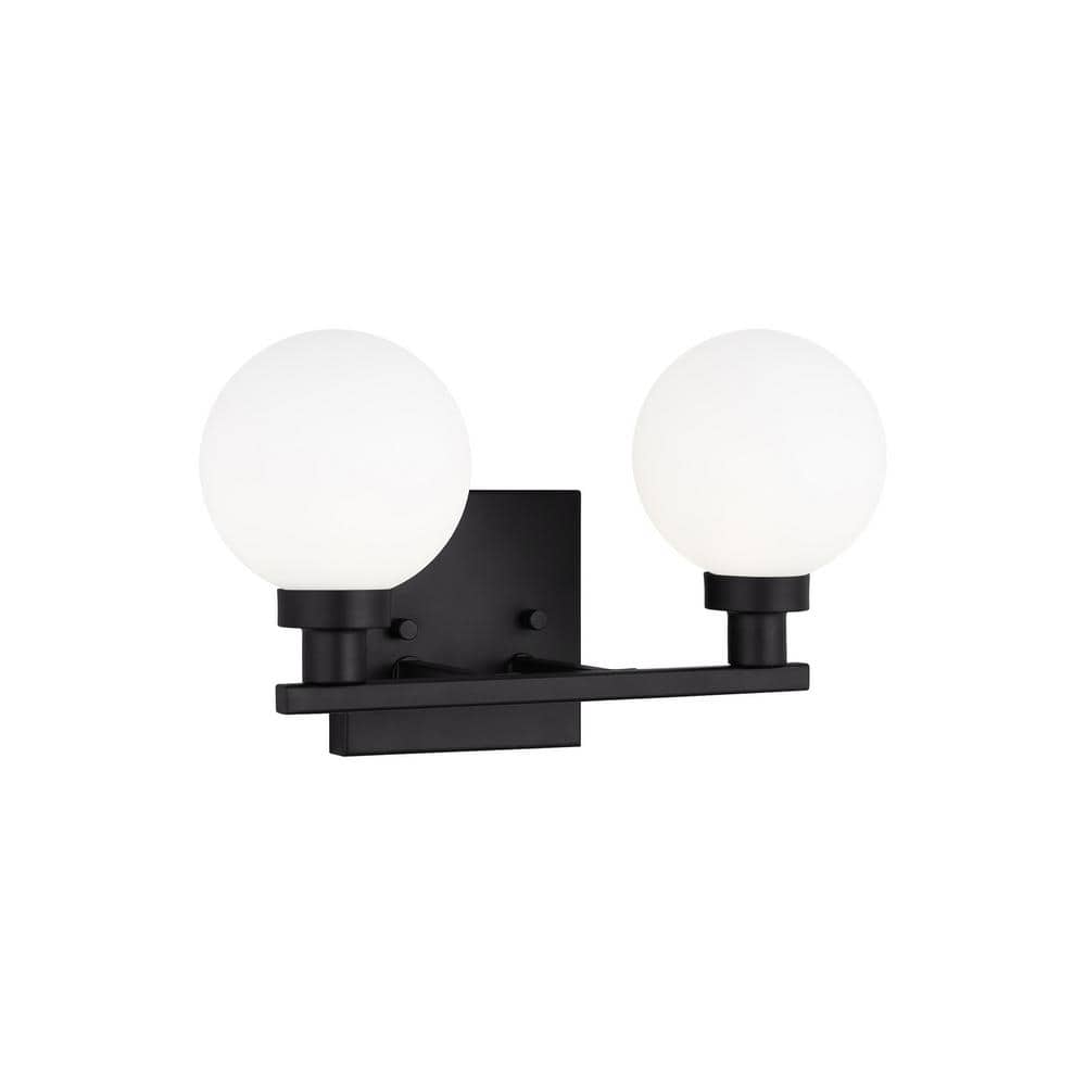Clybourn Midnight Black 2-Light Vanity with Milk Glass Shade