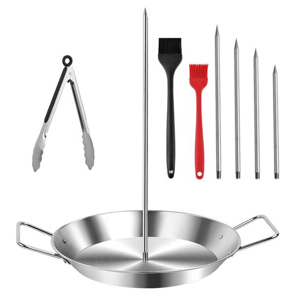 Stainless Steel Vertical Shawarma Pan with Adjustable Skewer and Gyro Plate for Oven and Grill Roasting