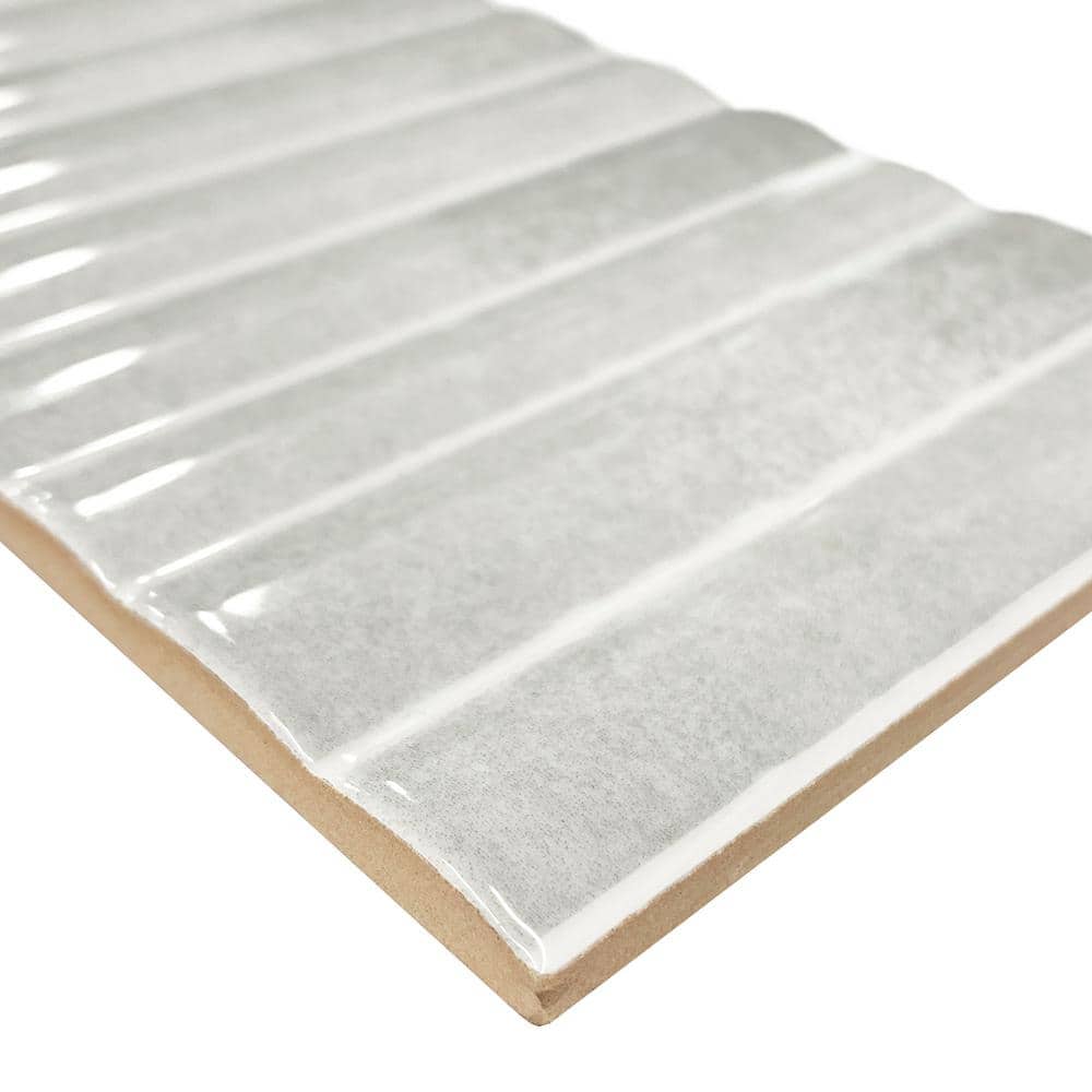 White Glossy Fluted Ceramic 4" x 12" Wall Tile