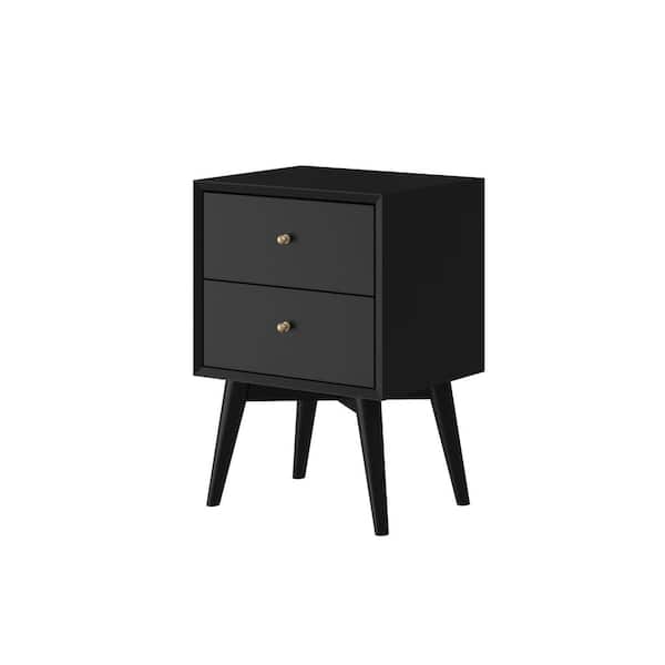 Alpine Furniture Flynn Mid Century Modern 2Drawer Black Nightstand (26