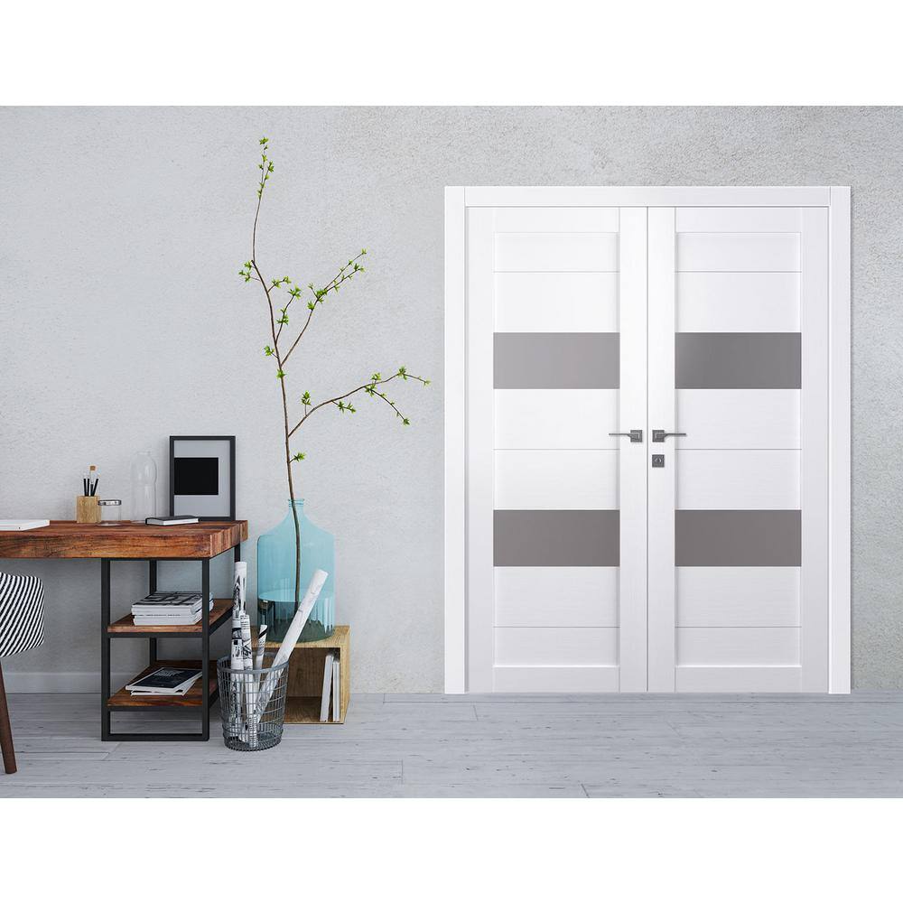 Bianco Noble Frosted Glass and Pine Composite Double French Door