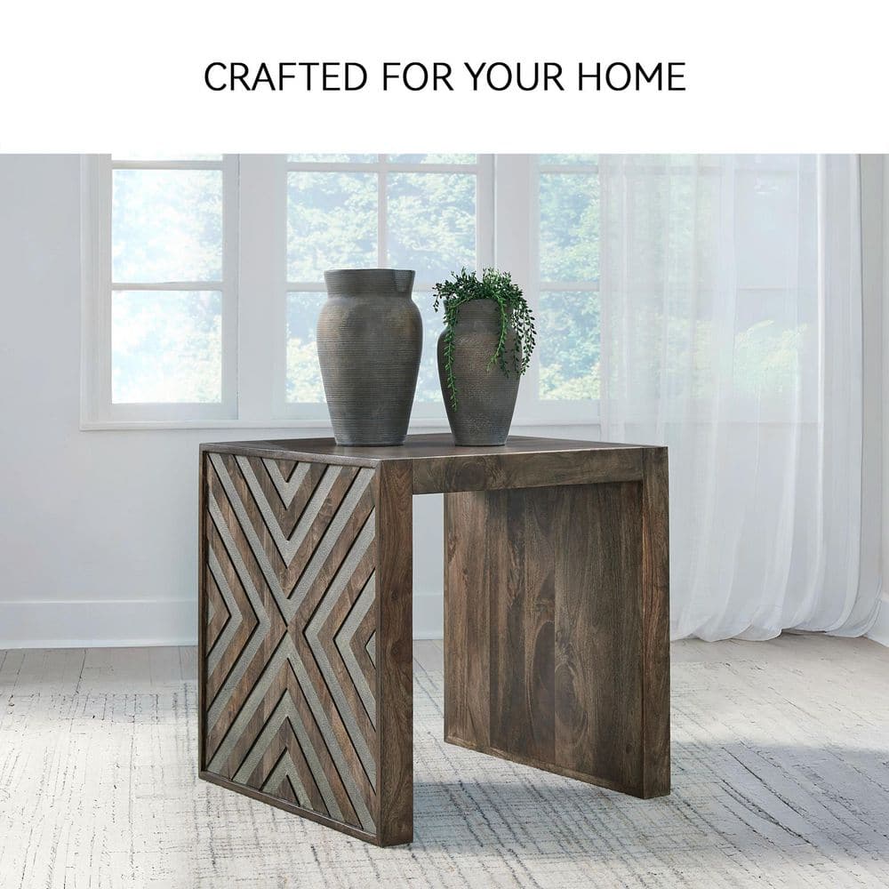 Dreggan 24 in. Brown Square Wood End Table - thumbnail 6