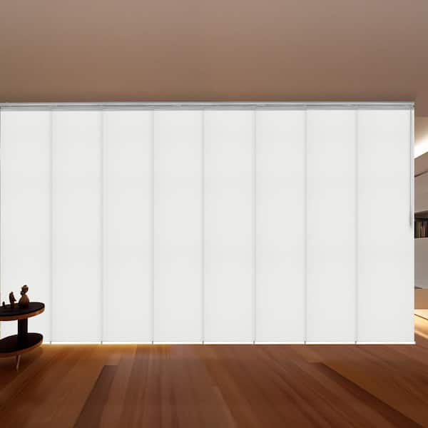 EMOH Griege 130 in. - 175 in. W x 116 in. L Adjustable 8-Panel White Double Rail Panel Track with 23.5 in. Slates
