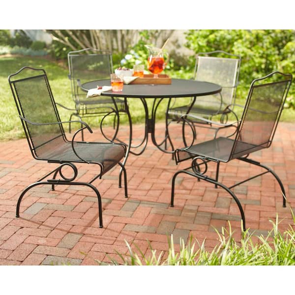 Hampton Bay Jackson 44 In Round Patio Dining Table 8034400 0105157 The Home Depot - Wrought Iron Patio Table And Chairs Home Depot