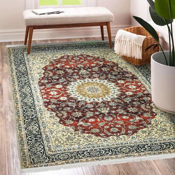 Ottomanson Non Shedding Washable Wrinkle-free Cotton Flatweave Oriental 4x6  Indoor Living Room Area Rug 4 ft. x 6 ft., Red LSB7070-4X6 - The Home Depot
