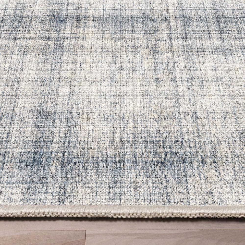 Blue Cream 5' x 7' Flat-Weave Synthetic Abstract Area Rug