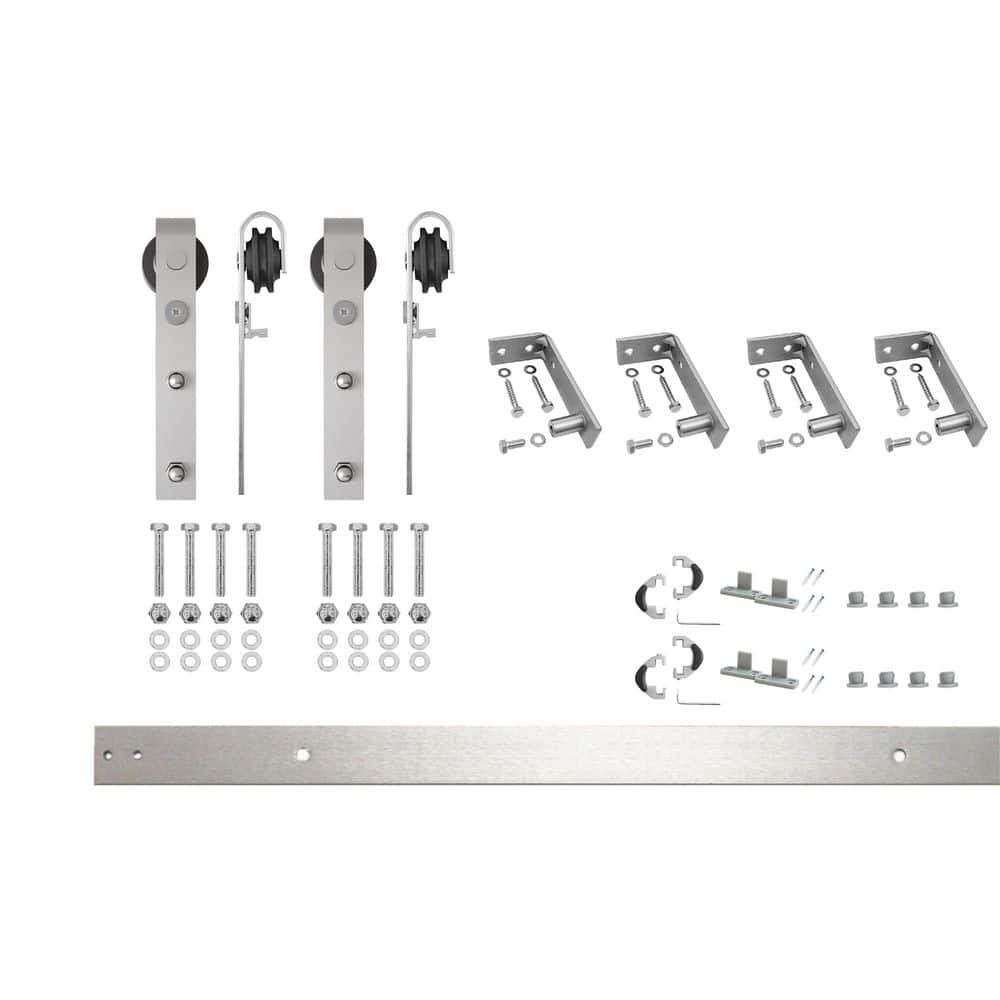 5 ft. /60 in. Brushed Nickel Ceiling Mount Non-Bypass Sliding Barn Door Track and Hardware Kit for Double Doors price history on PriceWatchPro