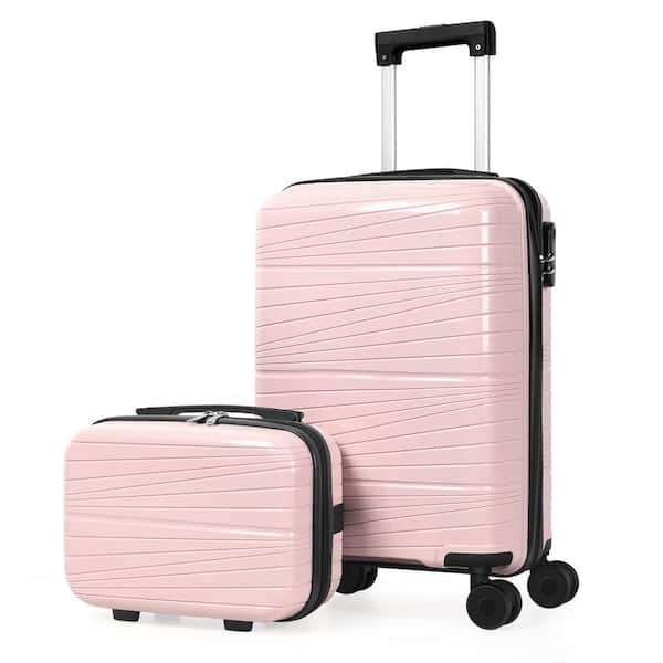 HIKOLAYAE 2 Piece Carry On Luggage Sets, ABS Hardside Suitcases with Spinner Wheels and Lock Pink, 14 in. Plus 20 in.