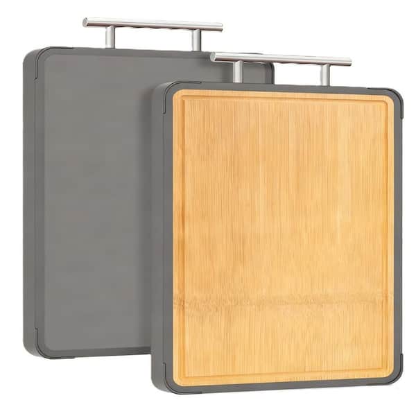 16 in. x 11 in. Rectangular Titanium and Bamboo Cutting Board with Handle, Slip resistant, Non-toxic