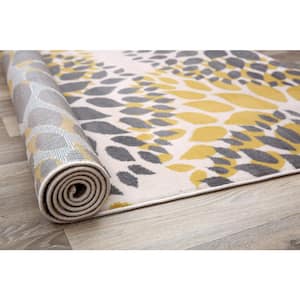 Modern Contemporary Floral Circles Yellow 10 ft. x 14 ft. Indoor Area Rug