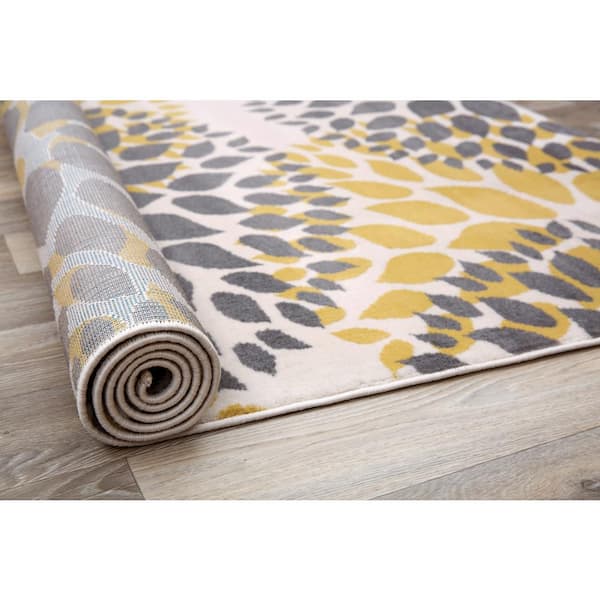 Modern Contemporary Floral Circles Yellow 2 ft. x 3 ft. Indoor Area Rug