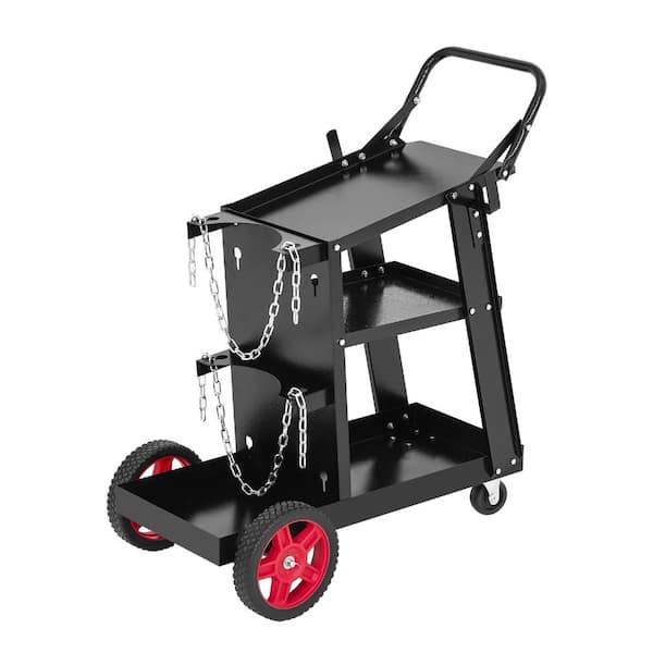 3-Tier Steel Welding Cart with Dual Gas Cylinder Slots, Safety Chains and 220 lb. Capacity