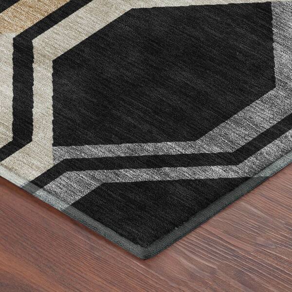 Mayfield Premium Machine Washable Abstract AMF2326 Black 8 ft. x 8 ft. Round Rug