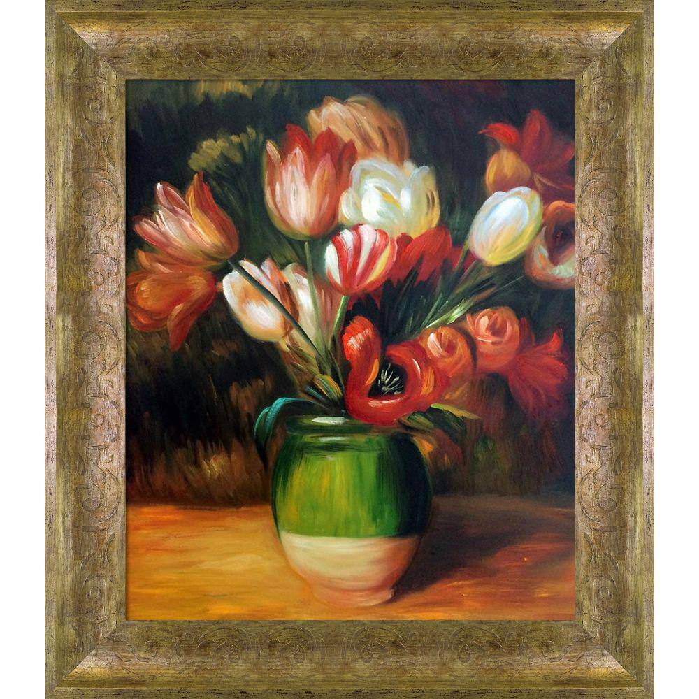 La Pastiche Tulips In A Vase With Sirocco By Pierre Auguste Renoir Framed Abstract Oil Painting 31 In X 27 In Rn1408 Fr 72066220x24 The Home Depot