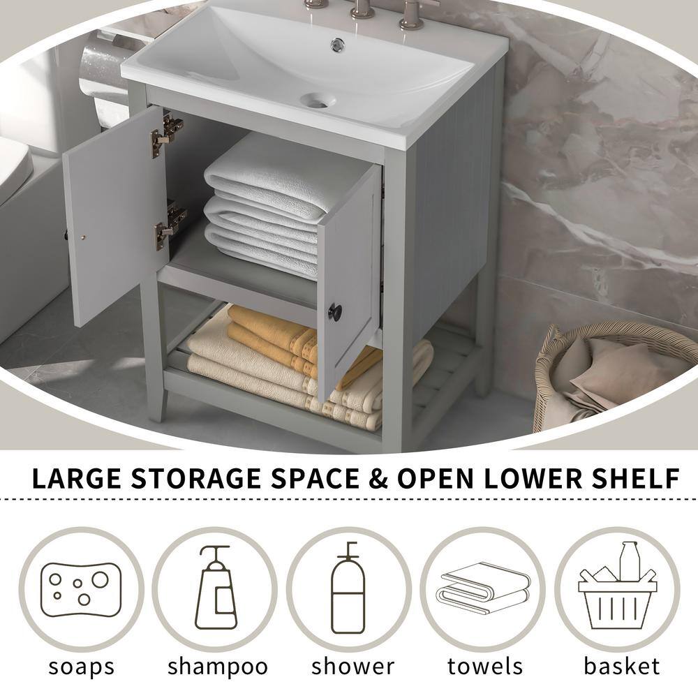 Gray MDF Freestanding Single Bathroom Vanity with Cultured Marble Sink