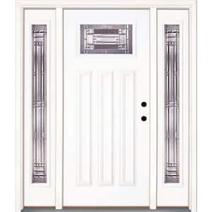 63.5 in. x 81.625 in. Preston Zinc Craftsman Unfinished Smooth Left-Hand Fiberglass Prehung Front Door with Sidelites