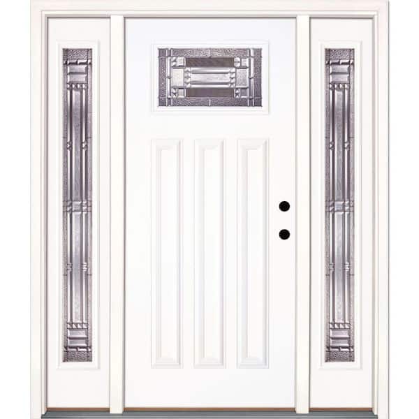 Feather River Doors 63.5 in. x 81.625 in. Preston Zinc Craftsman Unfinished Smooth Left-Hand Fiberglass Prehung Front Door with Sidelites