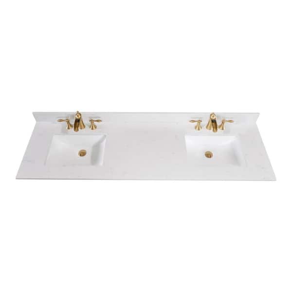 Altair 73 in. W Engineered Stone Double Basin Vanity Top in Jazz White with White Basins