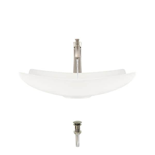 MR Direct Porcelain Vessel Sink in Bisque with 725 Faucet and Pop-Up Drain in Brushed Nickel