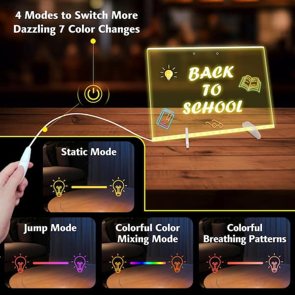 LED Note Board with Colors, 13.8 x 10 in. 4-Modes & 7-Colors