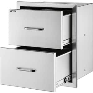 Outdoor Kitchen Drawers 14 in. W x 14.3 in. H x 23 in. D Flush Mount Double BBQ Drawers with Handle BBQ Island Drawers