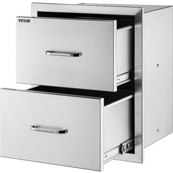 VEVOR Outdoor Kitchen Drawers 14 in. W x 14.3 in. H x 23 in. D Flush Mount Double BBQ Drawers with Handle BBQ Island Drawers