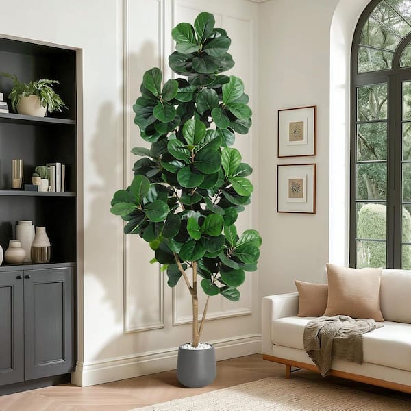 7 ft. Artificial Fiddle Leaf Fig Tree with 108 Leaves - Realistic Faux Ficus Lyrata Trees in Black Planter Pot