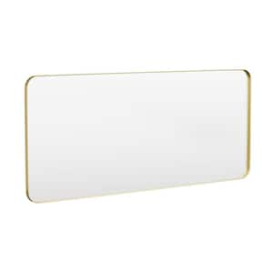 72 in. W x 32 in. H Tempered Glass Rounded Rectangle Framed Wall-Mounted Bathroom Vanity Mirror in Gold