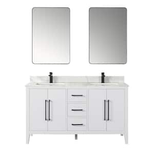 Laurel 60 in. W x 22 in. D x 34 in. H Double Sink Bath Vanity in White with Calacatta White Quartz Top and Mirror