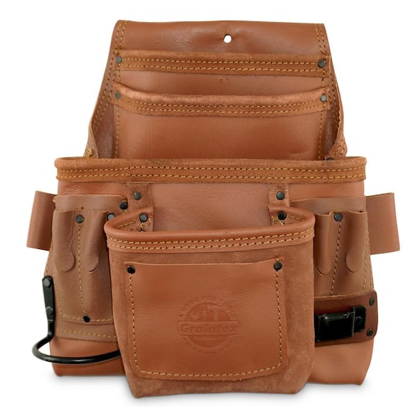 10-Pocket Nail and Tool Pouch Tan Color Industrial Grade Leather