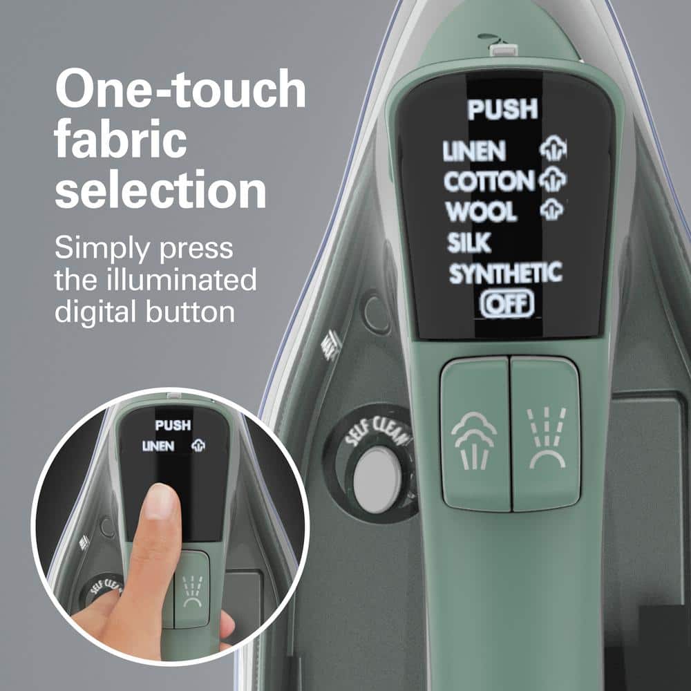 Durathon Silver and Green Digital Nonstick Iron with Retractable Cord