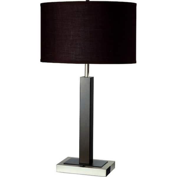 30 in. Black Plus Gray Bedside Table Lamp for Living Room, Bedroom with Black Linen Shade No Bulbs Included