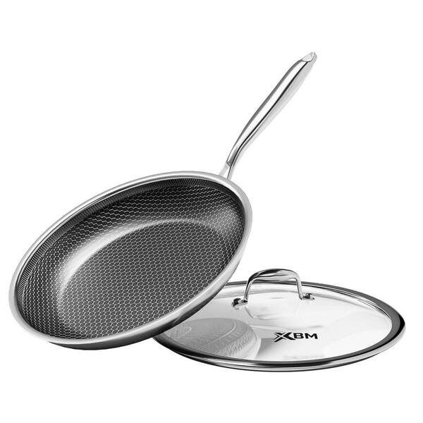 Induction Compatible Tri-Ply Heavy-Duty 12 in. Stainless Steel Nonstick Frying Pan in Silver with Lid