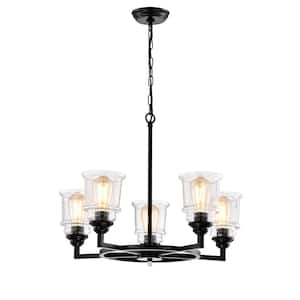 Lilas 5-Light Black Wheel Chandelier for Dining/Living Room, Bedroom, Foyer with No Bulbs Included