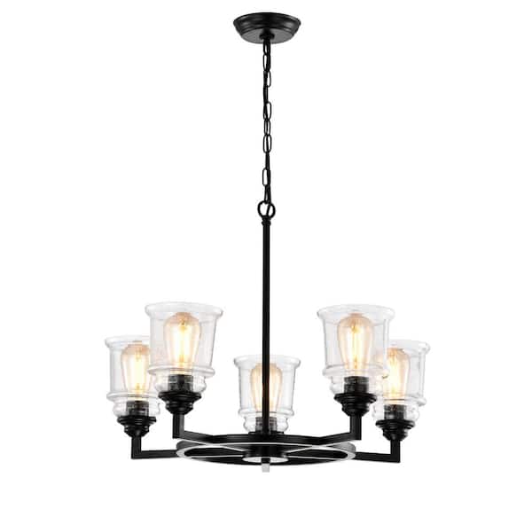 GREENVILLE SIGNATURE Lilas 5-Light Black Wheel Chandelier for Dining/Living Room, Bedroom, Foyer with No Bulbs Included