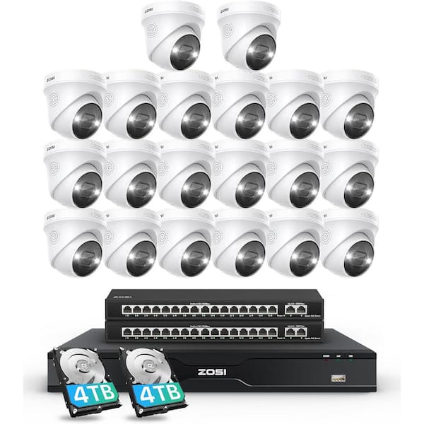 32-Channel 4K UHD 8TB POE NVR Home Security Camera System with 20 Wired 8MP Commercial Outdoor Dome IP Cameras