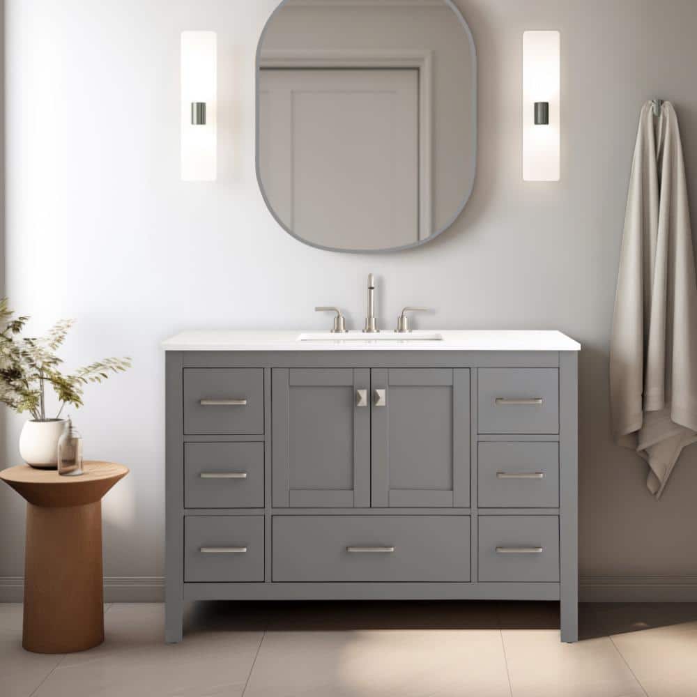 Vanea 48" Gray Solid Wood Freestanding Bathroom Vanity with Quartz Top