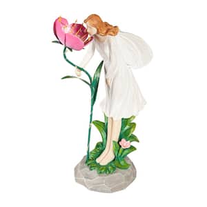 12 in. LED Garden Angel Resin Statuary, Pink Flower