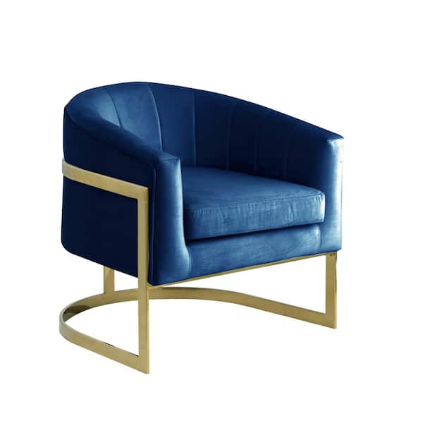 Best Master Furniture Hailey Blue Velvet Arm Chair with Gold Base