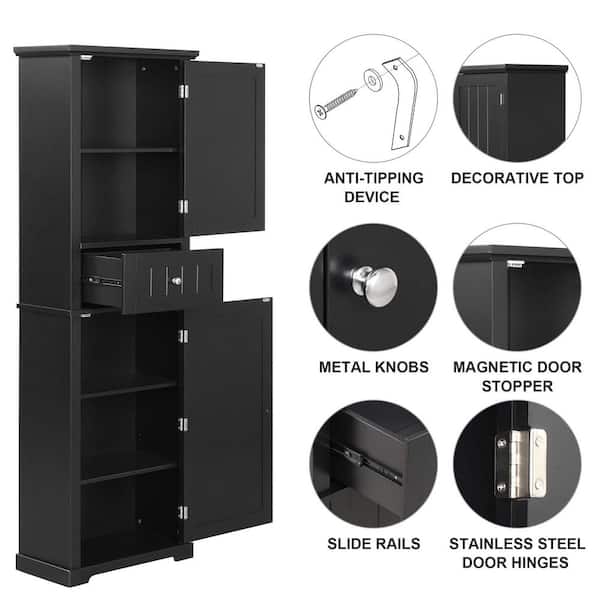 XUJMK 22 in. W x 11 in. D x 67 in. H Black Linen Cabinet, Tall