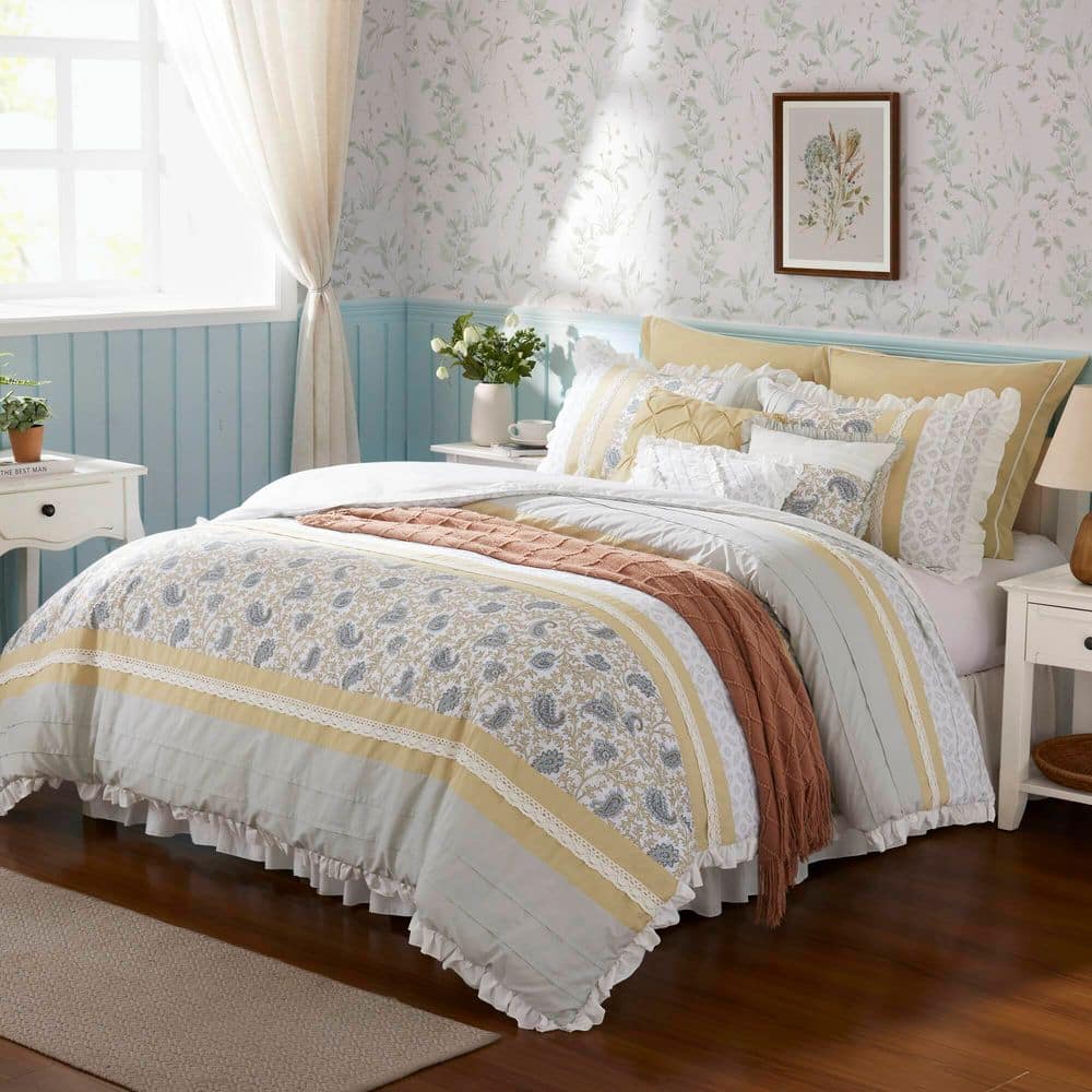 California King Yellow Cotton Reversible Comforter Set