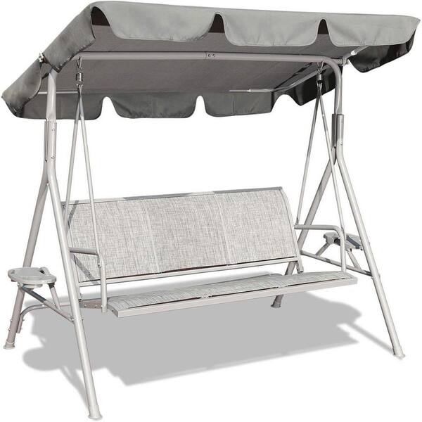 Tidoin Gray 68 in. 3-Person Metal Patio Swing with Cover