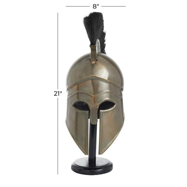 Gold Metal Replica Medieval Greek Spartan Helmet with Black Wood Stand and Plume