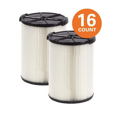 1-Layer Standard Pleated Paper Filter for Most 5 Gal. and Larger RIDGID Wet/Dry Shop Vacuums (16-Pack)