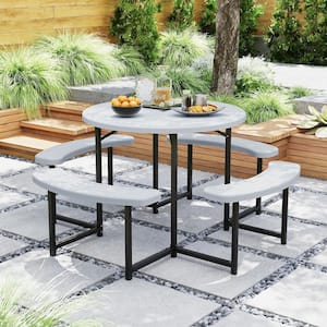 Liviza 53 in. White Rectangle Steel and HDPE Picnic Tables Bench