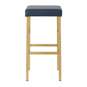 Metro 30 in. Gold Backless Stool in Blue