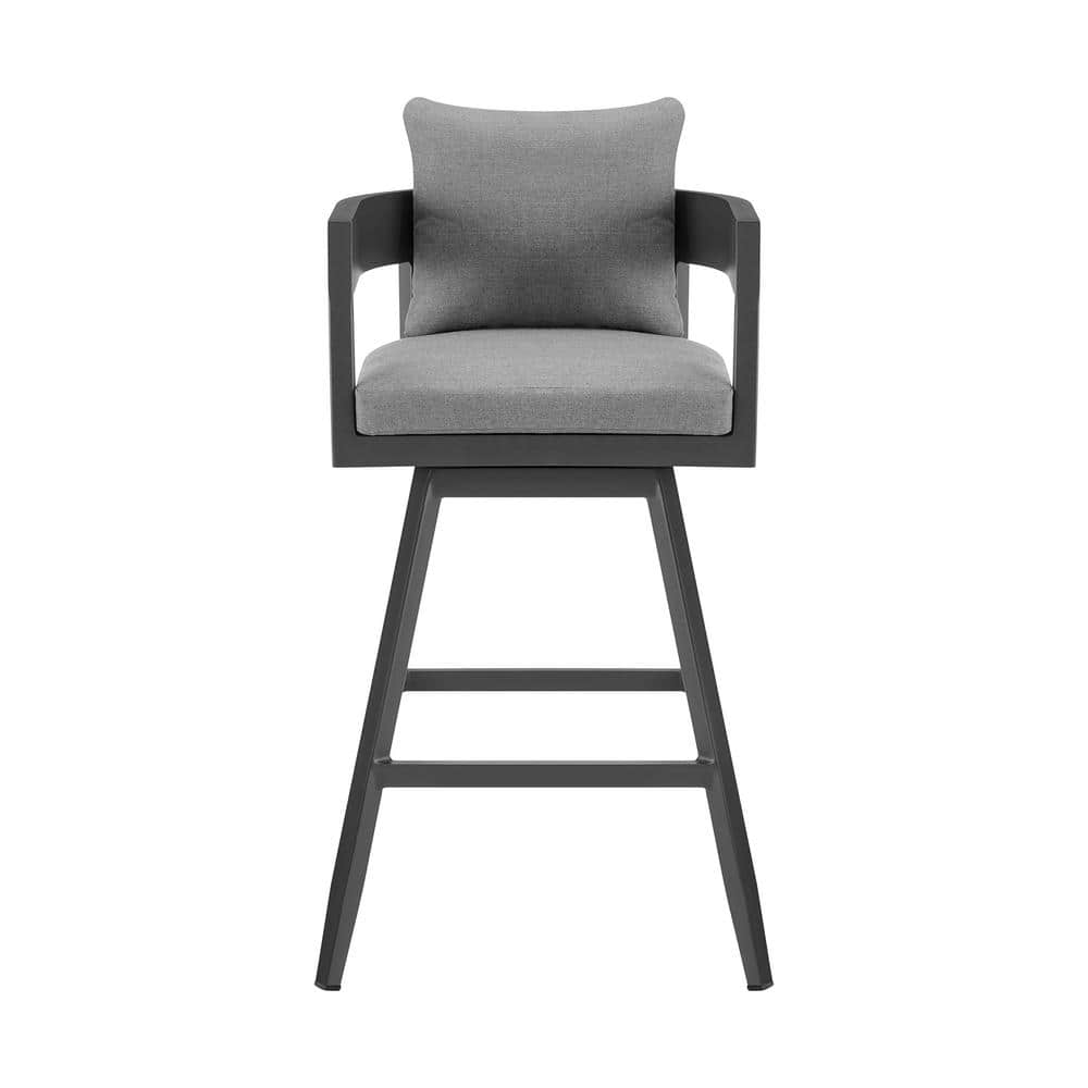 Gray Aluminum Swivel Bar Stool with Cushions