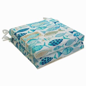 Tropical 20 in. x 20 in. Outdoor Dining Chair Cushion in Blue/Tan/Off-White (Set of 2)